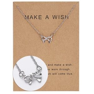 Make A Wish Silver Bow Ribbon Necklace